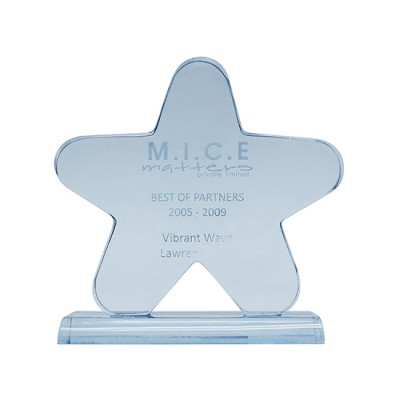 Rounded Corner Star Shape Blue Acrylic Plaque / Trophy