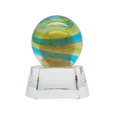 Spring on Round Crystal Base Glass Trophy