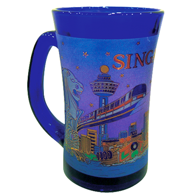 Blue 12 oz Glass Mug - Merlion/Subway