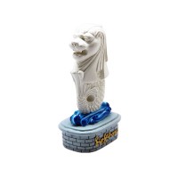 7" White Merlion Statue with Blue Wave Base