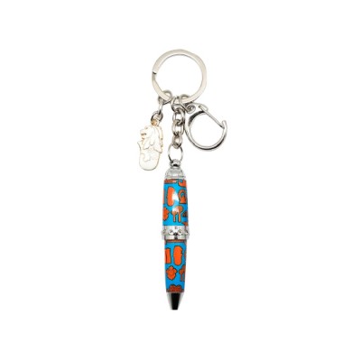 Mini Pen with Keyring - Orange/Blue